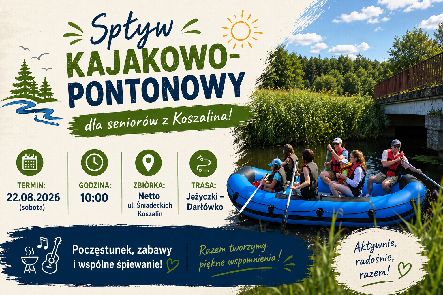Spływ kajakowo-pontonowy dla seniorów 22 sierpnia 2026 r. (sobota)